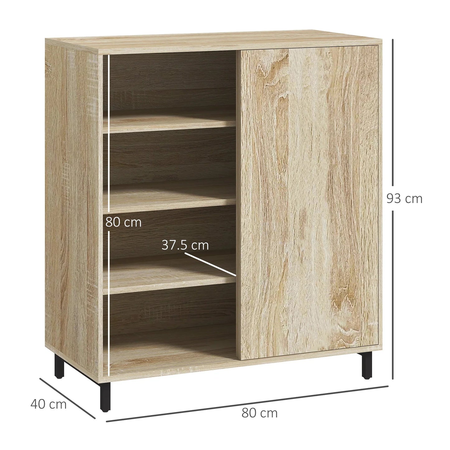 HOMCOM 4-stöckiger Schuhschrank für den Eingangsbereich, Spanplatte und Stahl, Schuhaufbewahrung mit Schiebetür, Schuhregal mit Ablagen für bis zu 12 Paar Schuhe, 80x40x93 cm, Holzfarbe
