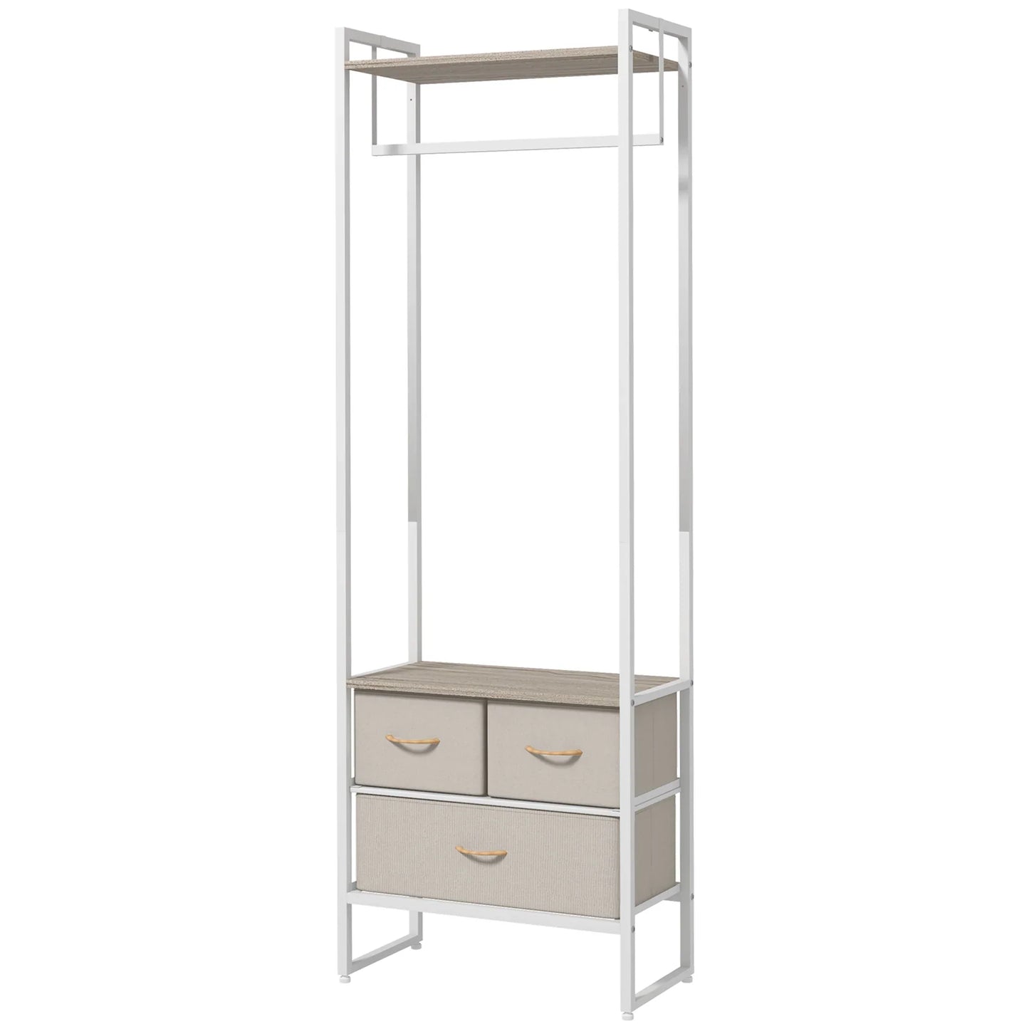HOMCOM Coat Rack for Hallway with 3 Fabric Drawers, Clothes Rail and Shelf for Hallway, Bedroom, Living Room 58.5x30x178 cm Natural