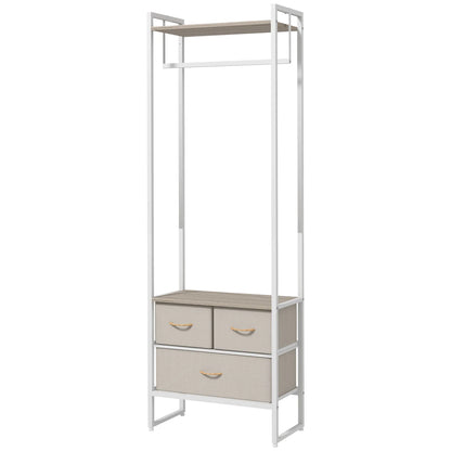 HOMCOM Coat Rack for Hallway with 3 Fabric Drawers, Clothes Rail and Shelf for Hallway, Bedroom, Living Room 58.5x30x178 cm Natural