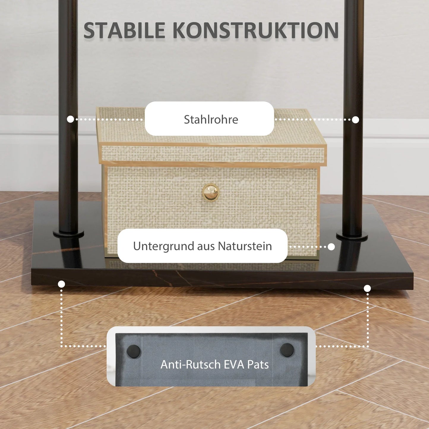 HOMCOM Garderobenständer, Kleiderständer mit Ablagen und Haken, Jackenständer, moderne Garderobe für Kleidung, Hut, Tasche, für Flur, Wohnzimmer, Schwarz