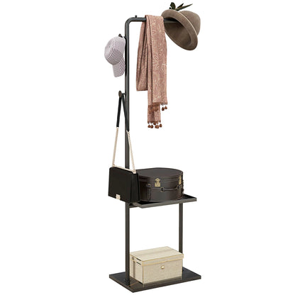 HOMCOM Garderobenständer, Kleiderständer mit Ablagen und Haken, Jackenständer, moderne Garderobe für Kleidung, Hut, Tasche, für Flur, Wohnzimmer, Schwarz