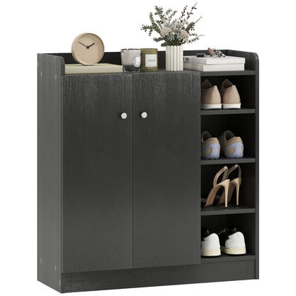 HOMCOM Schuhschrank mit 2 Türen – Schlanker Schuhregal mit einstellbaren Regalen für 12 Paar Schuhe für Flur und Eingangsbereich 83x30x90 cm Schwarz