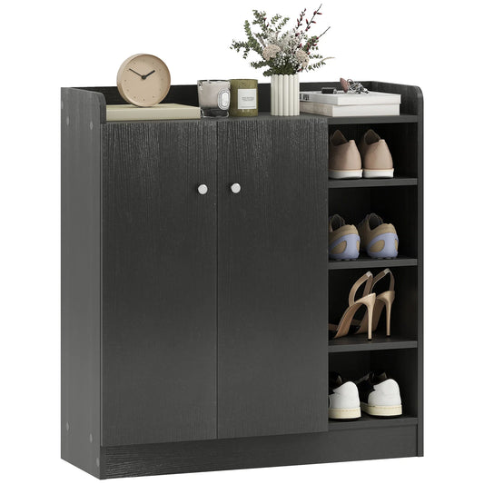 HOMCOM Schuhschrank mit 2 Türen – Schlanker Schuhregal mit einstellbaren Regalen für 12 Paar Schuhe für Flur und Eingangsbereich 83x30x90 cm Schwarz
