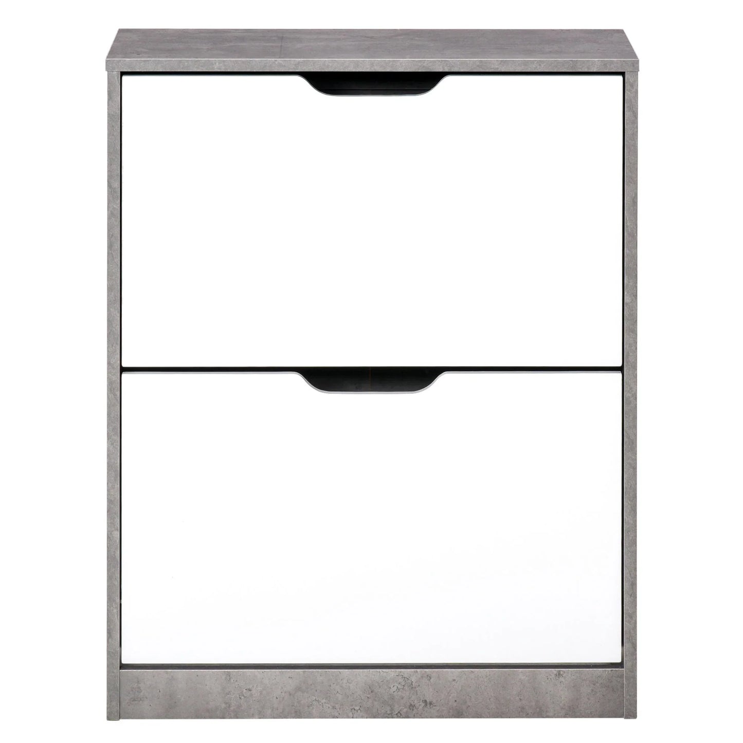HOMCOM Holz Schuhschrank Schuhregal mit 2 Klapptüren und 4 Ablagen für 8 Paare im Eingangsbereich Flur Schlafzimmer 62,5x26x81 cm Grau