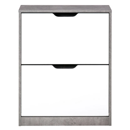 HOMCOM Holz Schuhschrank Schuhregal mit 2 Klapptüren und 4 Ablagen für 8 Paare im Eingangsbereich Flur Schlafzimmer 62,5x26x81 cm Grau