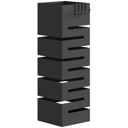 HOMCOM Metall-Schirmständer, quadratisch, mit abnehmbarer Tropfschale & 4 Haken, für Diele, 15,5 x 15,5 x 49 cm, Schwarz