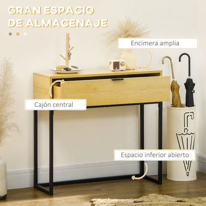 HOMCOM Console Table with Drawer Modern Side Table with Steel Legs for Hallway, Living Room, Bedroom 80x30x76 cm Natural